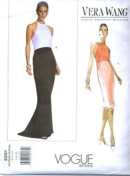 2251  Vogue VERA WANG KNEE- FLOOR CONTRAST EMPIRE HALTER DRESS PATTERN 6-10